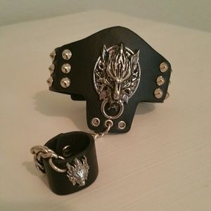 New Werewolf cuff bracelet w attached ring unisex